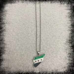 Necklace silver color with Free Syria map flag سنسال خريطة علم سوريا الحرة اللون الاخضر Syriska flaggan karta halsband Syrien flaggan karta halsband