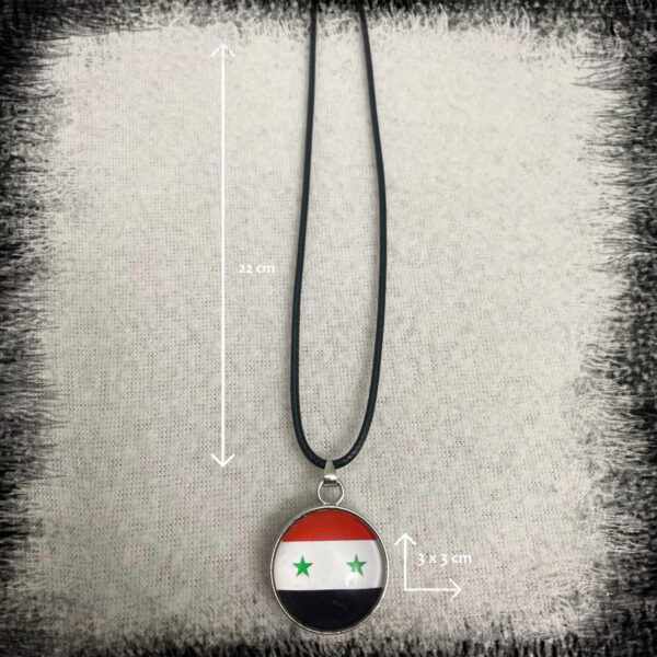 Free Syrian flag map necklace silver color قلادة جلد أسود اللون مع خريطة علم سوريا الحرة Syriska flaggan halsband syrisk flagga