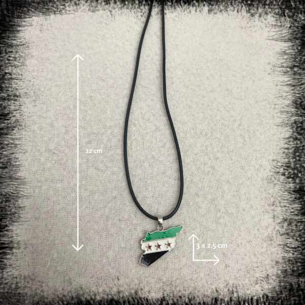 Free Syrian flag map necklace silver color قلادة جلد أسود اللون مع خريطة علم سوريا الحرة Syrien flagga karta halsband Syrien flagga Läder halsband