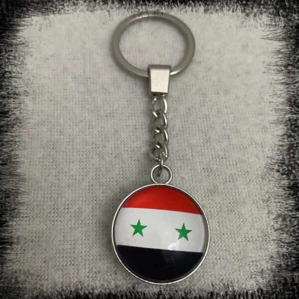 keychain silver color with Free Syria map flag علاقة مفاتيح خريطة علم سوريا الحرة اللون الاخضر Syriska flaggan Nyckelring syrien flagga Nyckelring