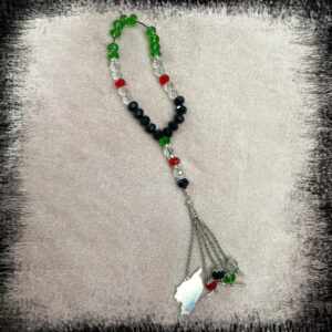 Syria Flag map necklace Beads Rosary Jewelry Masbaha with tasbih خريطة علم سوريا الحرة الأخضر مع مسبحة من الكريستال سبحة خريطة سوريا فضية