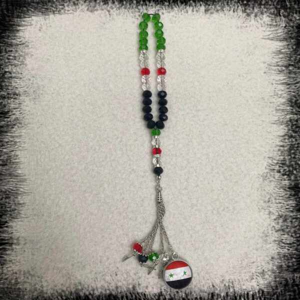 Syria Flag map necklace Beads Rosary Jewelry Masbaha with tasbih خريطة علم سوريا مع مسبحة من الكريستال Syrien flagga masbaha Syrien flagga Radband Crystal masbaha Syria flag مسبحة علم سوريا الاحمر Syrien flagga Radband