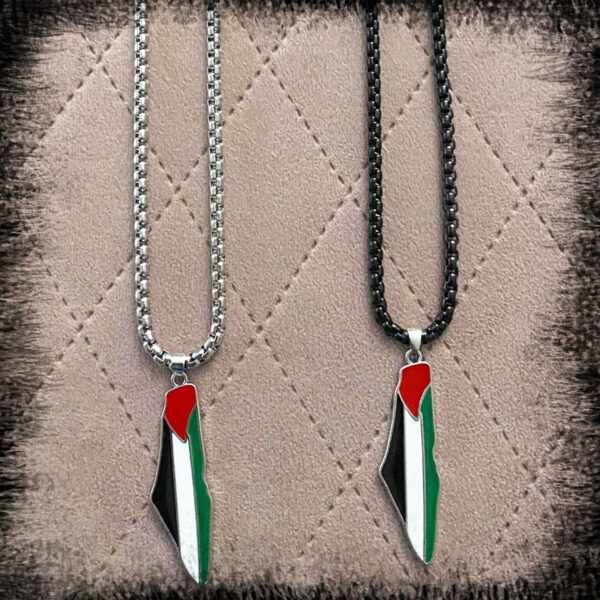 سنسال خارطة فلسطين Palestine flag map necklace silver color سنسال خريطة العلم الفلسطيني Palestina Pärlor halskette Palestina flagga kette Kristall radband Palestina flagga Palestina flaggan karta halsband Silver Palestine map necklace