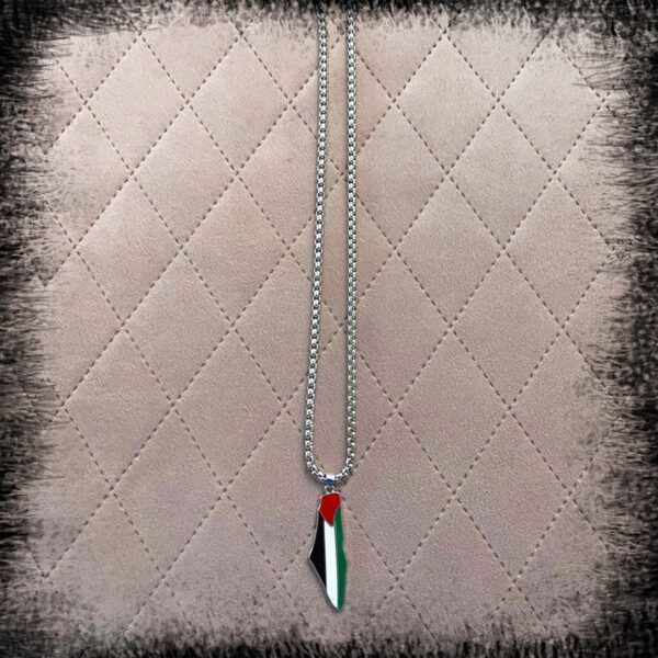 Palestine flag map necklace silver color قلادة خريطة العلم الفلسطين سنسال خارطة فلسطين Palestina Pärlor halskette Palestina flagga kette Kristall radband Palestina flagga Palestina flaggan karta halsband